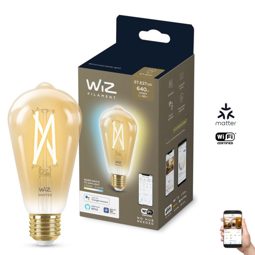 LED-pære dæmpbar VINTAGE FILAMENT ST64 E27/7W/230V 2000-5000K CRI 90 Wi-Fi - WiZ