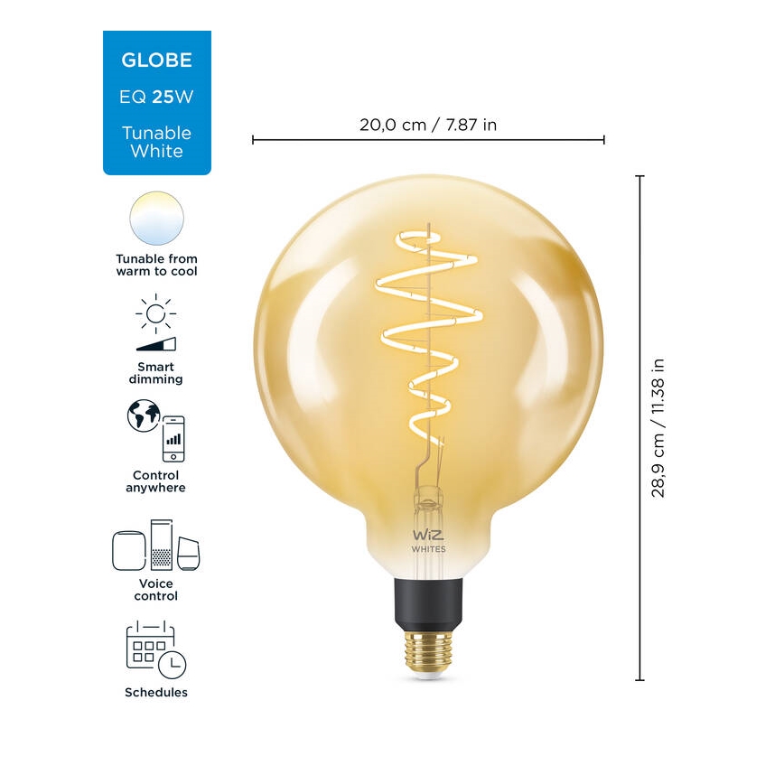 LED-pære dæmpbar VINTAGE FILAMENT G200 E27/6W/230V 2000-5000K CRI 90 Wi-Fi - WiZ