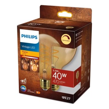 LED-pære dæmpbar VINTAGE Philips G95 E27/5,5W/230V 2200K