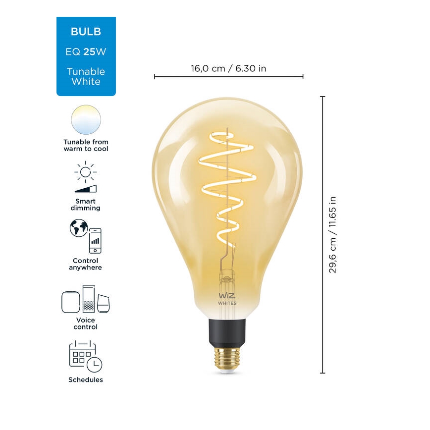 LED-pære dæmpbar VINTAGE FILAMENT PS160 E27/6,5W/230V 2000-5000K CRI 90 Wi-Fi -WiZ