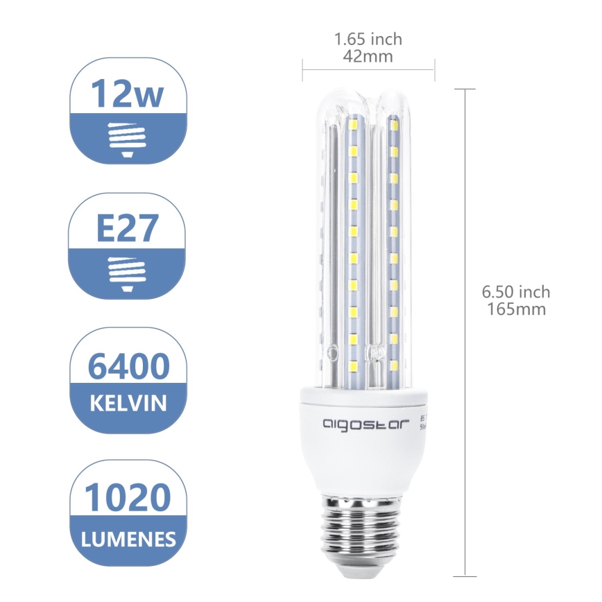 LED-pære E27/12W/230V 6500K - Aigostar