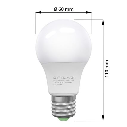 LED-pære ECOLINE A60 E27/10W/230V 6,500K - Brilagi