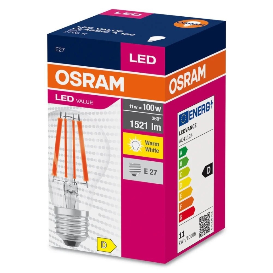 LED-pære FILAMENT A100 E27/11W/230V 2700K - Osram