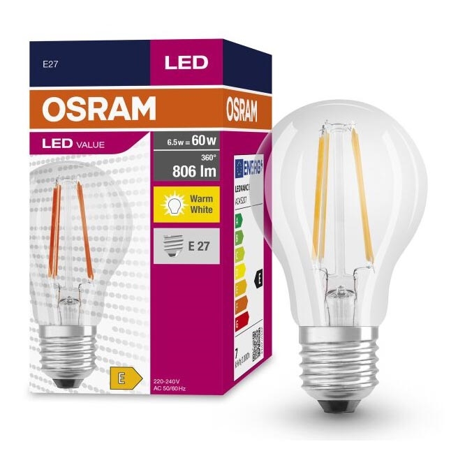 LED-pære FILAMENT A60 E27/6,5W/230V 2700K - Osram