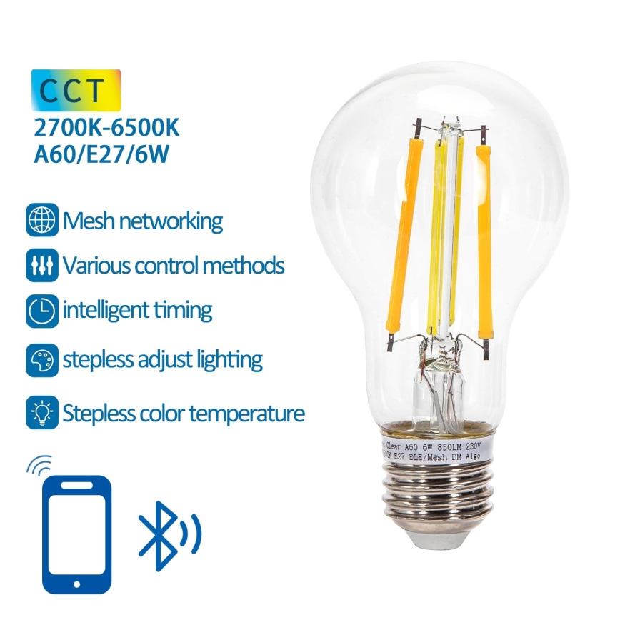 LED-pære dæmpbar FILAMENT MESH Smart A60 E27/6W/230V 2700-6500K - Aigostar