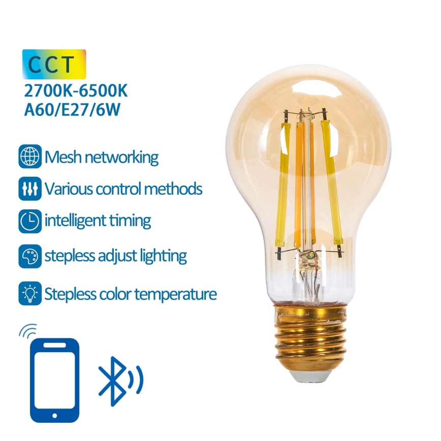 LED-pære dæmpbar FILAMENT MESH Smart A60 E27/6W/230V 2700-6500K - Aigostar