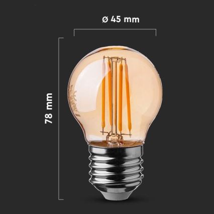 LED-pære FILAMENT AMBER G45 E27/4W/230V 2200K