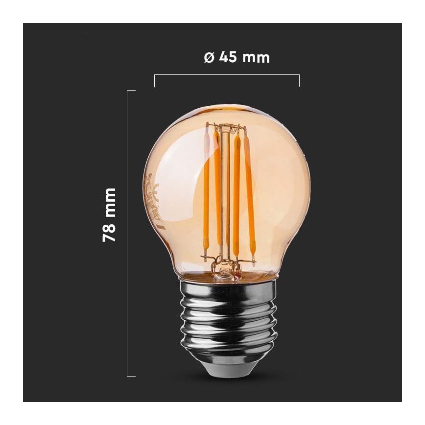 LED-pære FILAMENT AMBER G45 E27/4W/230V 2200K