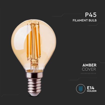 LED-pære FILAMENT AMBER P45 E14/4W/230V 2200K