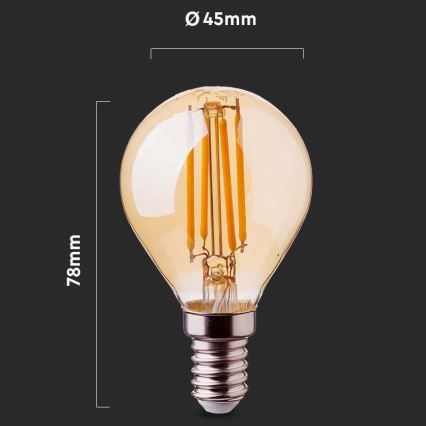 LED-pære FILAMENT AMBER P45 E14/4W/230V 2200K