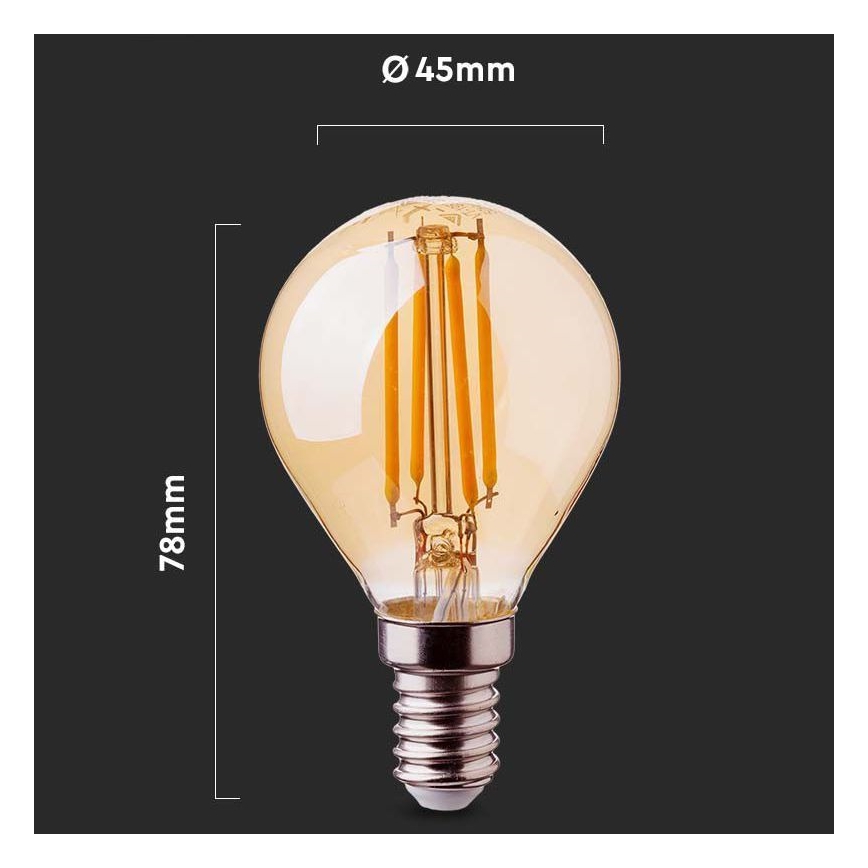 LED-pære FILAMENT AMBER P45 E14/4W/230V 2200K