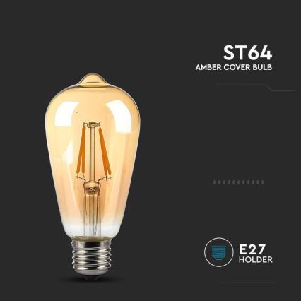 LED-pære FILAMENT AMBER ST64 E27/8W/230V 2200K