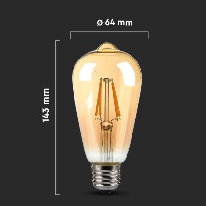 LED-pære FILAMENT AMBER ST64 E27/8W/230V 2200K