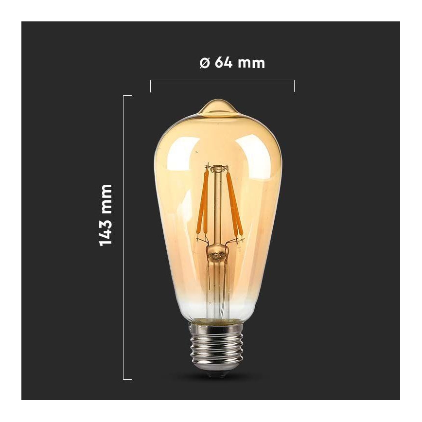 LED-pære FILAMENT AMBER ST64 E27/8W/230V 2200K