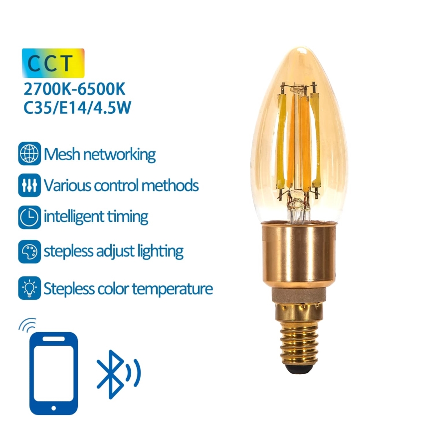 LED-pære dæmpbar FILAMENT MESH Smart C35 E14/4,5W/230V 2700-6500K - Aigostar
