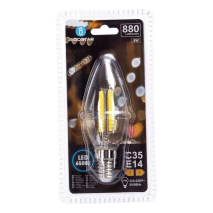 LED Pære FILAMENT C35 E14/8W/230V 6500K - Aigostar