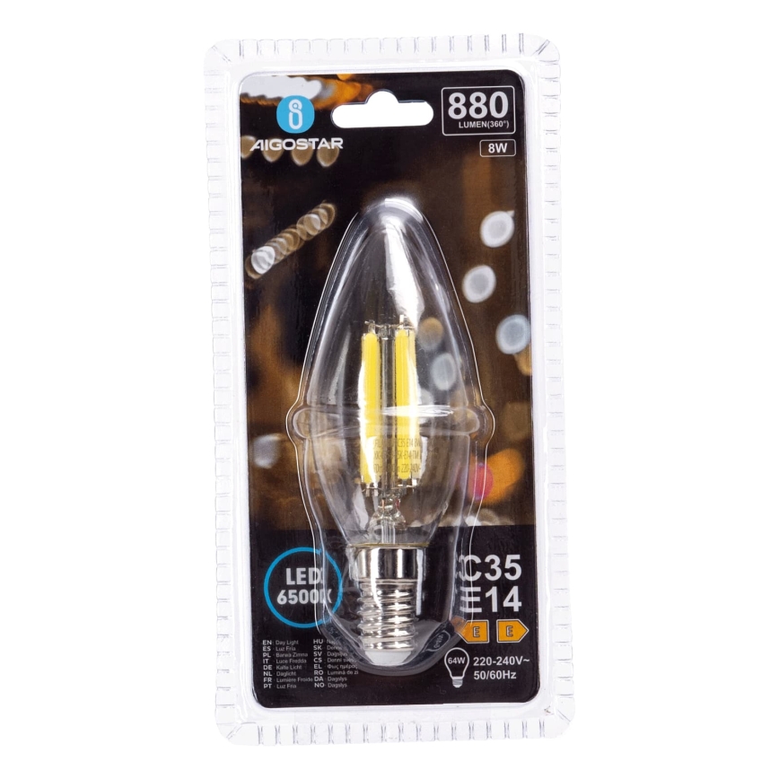 LED Pære FILAMENT C35 E14/8W/230V 6500K - Aigostar