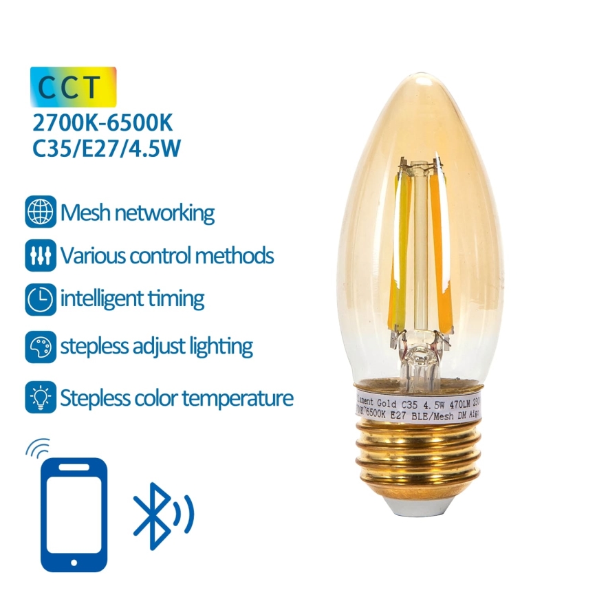LED-pære dæmpbar FILAMENT MESH Smart C35 E27/4,5W/230V 2700-6500K - Aigostar