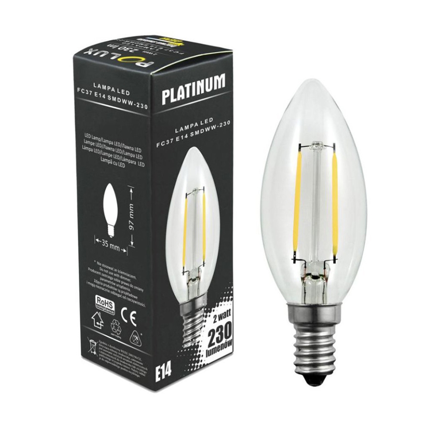 LED-pære FILAMENT C37 E14/2W/230V 3000K