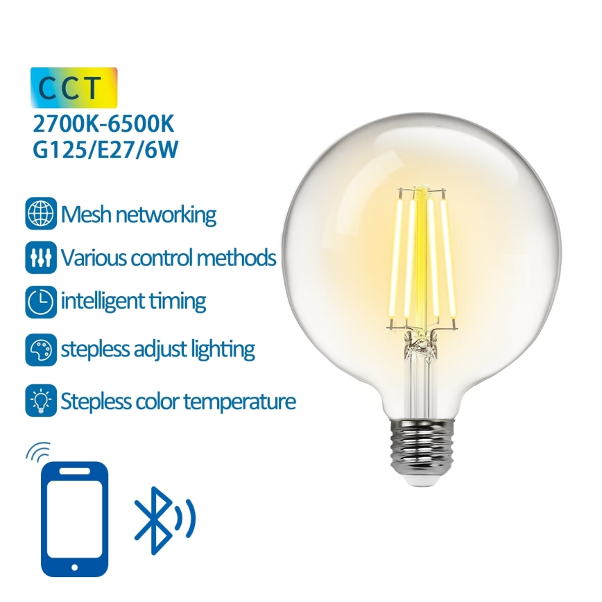 LED-pære dæmpbar FILAMENT MESH Smart G125 E27/6W/230V 2700-6500K - Aigostar