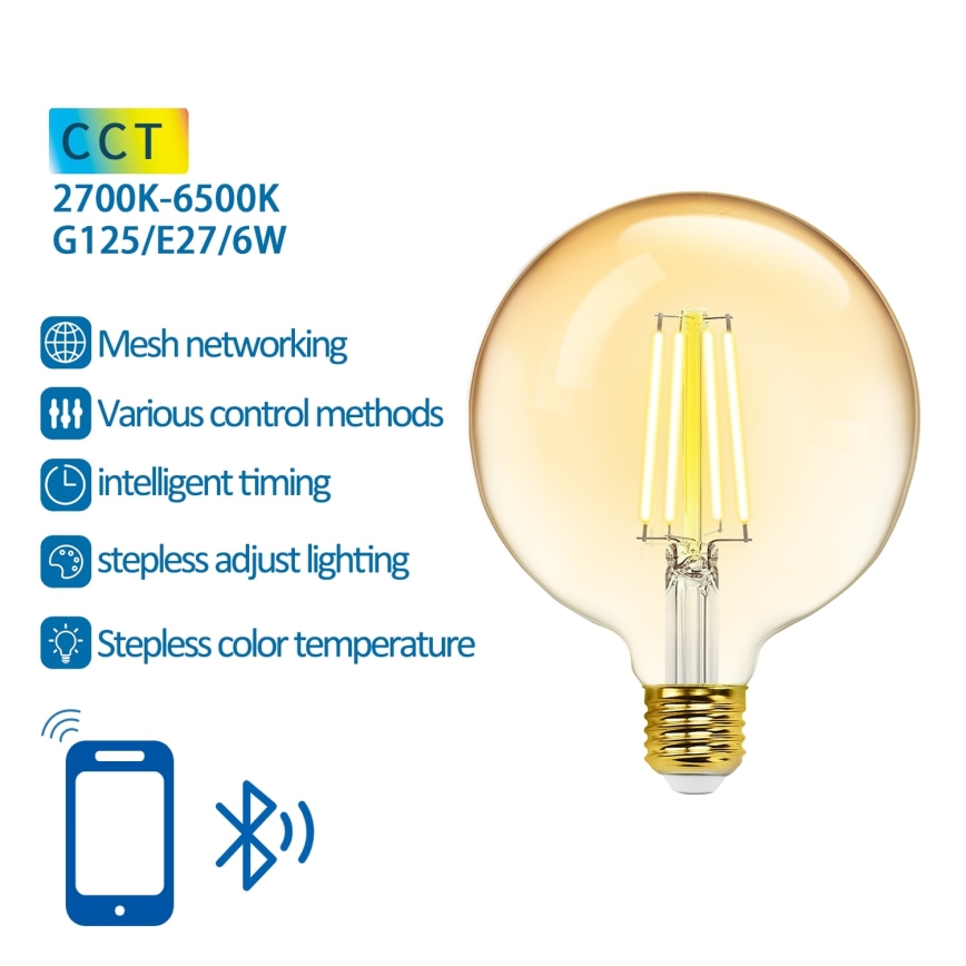 LED-pære dæmpbar FILAMENT MESH Smart G125 E27/6W/230V 2700-6500K - Aigostar