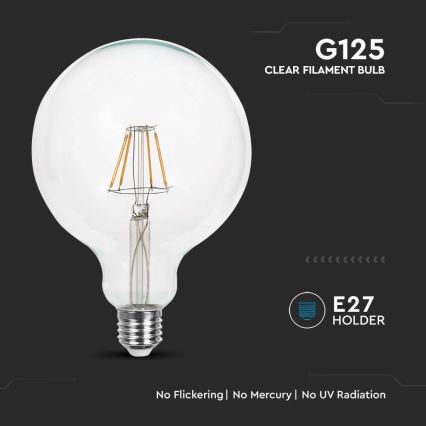 LED-pære FILAMENT G125 E27/6W/230V 3000K