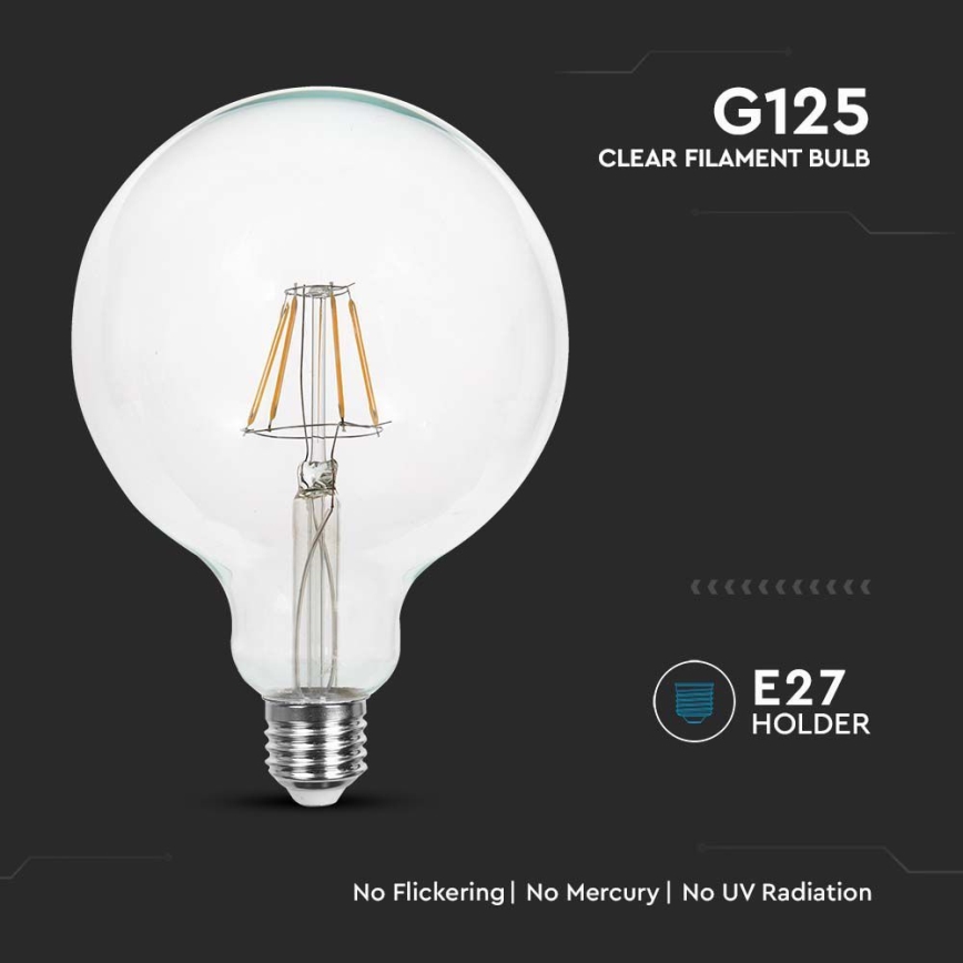 LED-pære FILAMENT G125 E27/6W/230V 3000K
