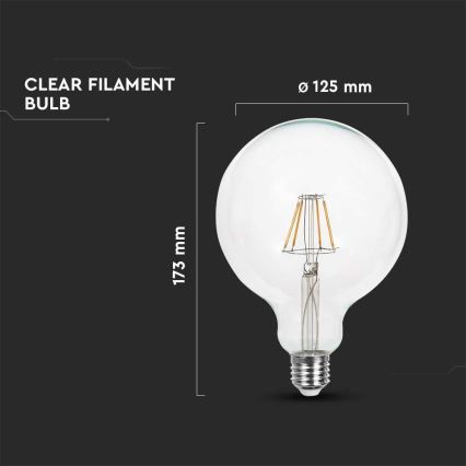 LED-pære FILAMENT G125 E27/6W/230V 3000K