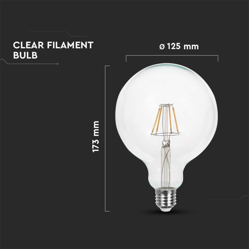 LED-pære FILAMENT G125 E27/6W/230V 3000K
