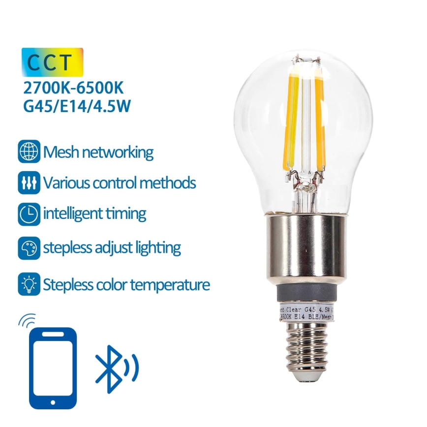 LED-pære dæmpbar FILAMENT MESH Smart G45 E14/4,5W/230V 2700-6500K - Aigostar