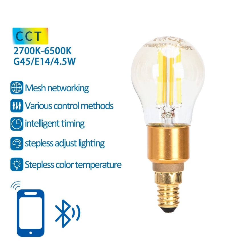 LED-pære dæmpbar FILAMENT MESH Smart G45 E14/4,5W/230V 2700-6500K - Aigostar