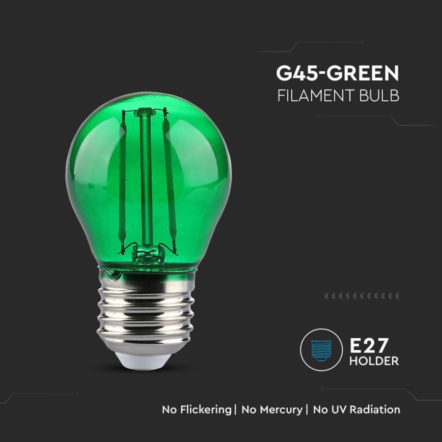 LED-pære FILAMENT G45 E27/2W/230V grøn