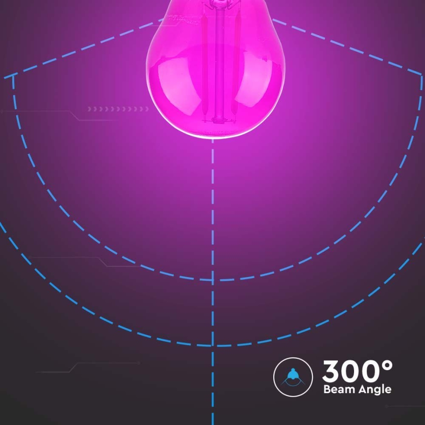 LED-pære FILAMENT G45 E27/2W/230V lyserød