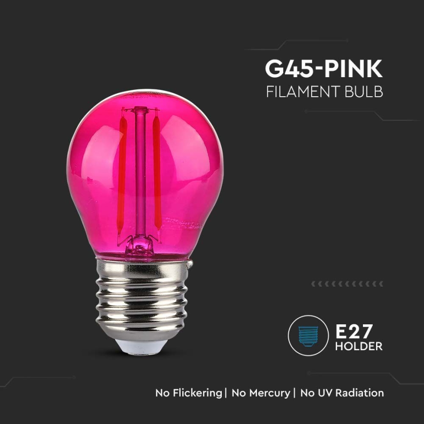 LED-pære FILAMENT G45 E27/2W/230V lyserød