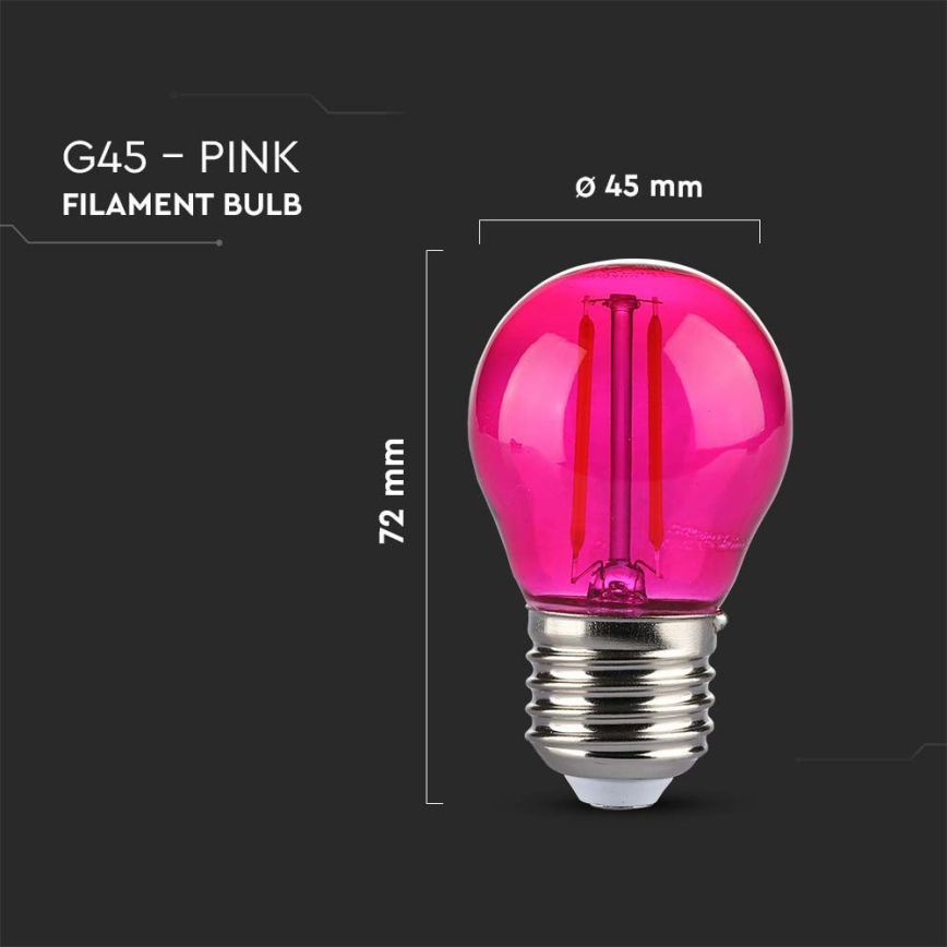 LED-pære FILAMENT G45 E27/2W/230V lyserød