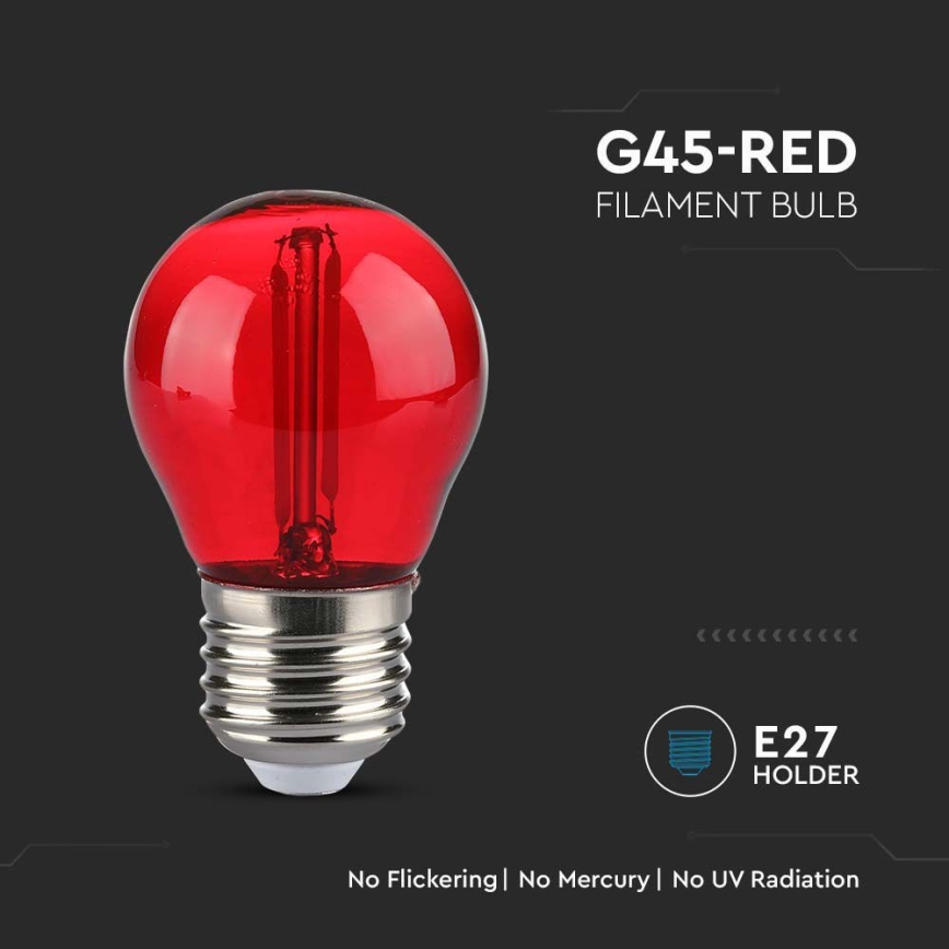 LED-pære FILAMENT G45 E27/2W/230V rød