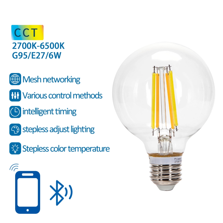 LED-pære dæmpbar FILAMENT MESH Smart G95 E27/6W/230V 2700-6500K - Aigostar