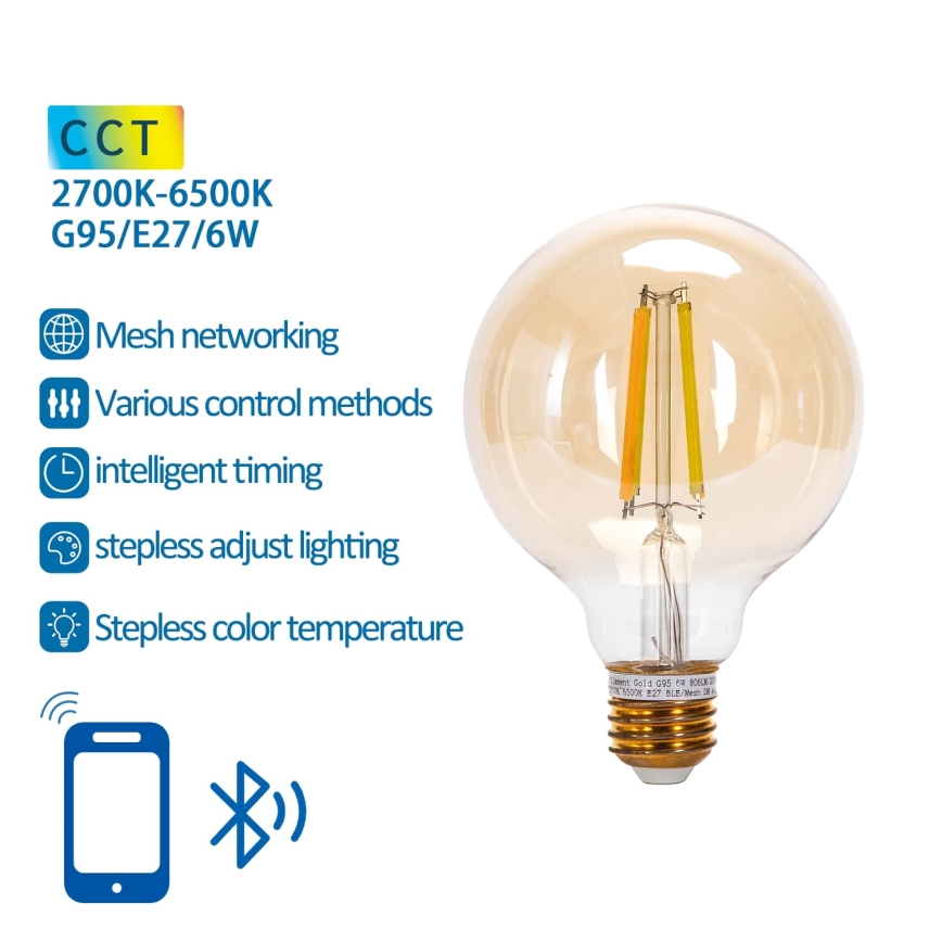 LED-pære dæmpbar FILAMENT MESH Smart G95 E27/6W/230V 2700-6500K - Aigostar