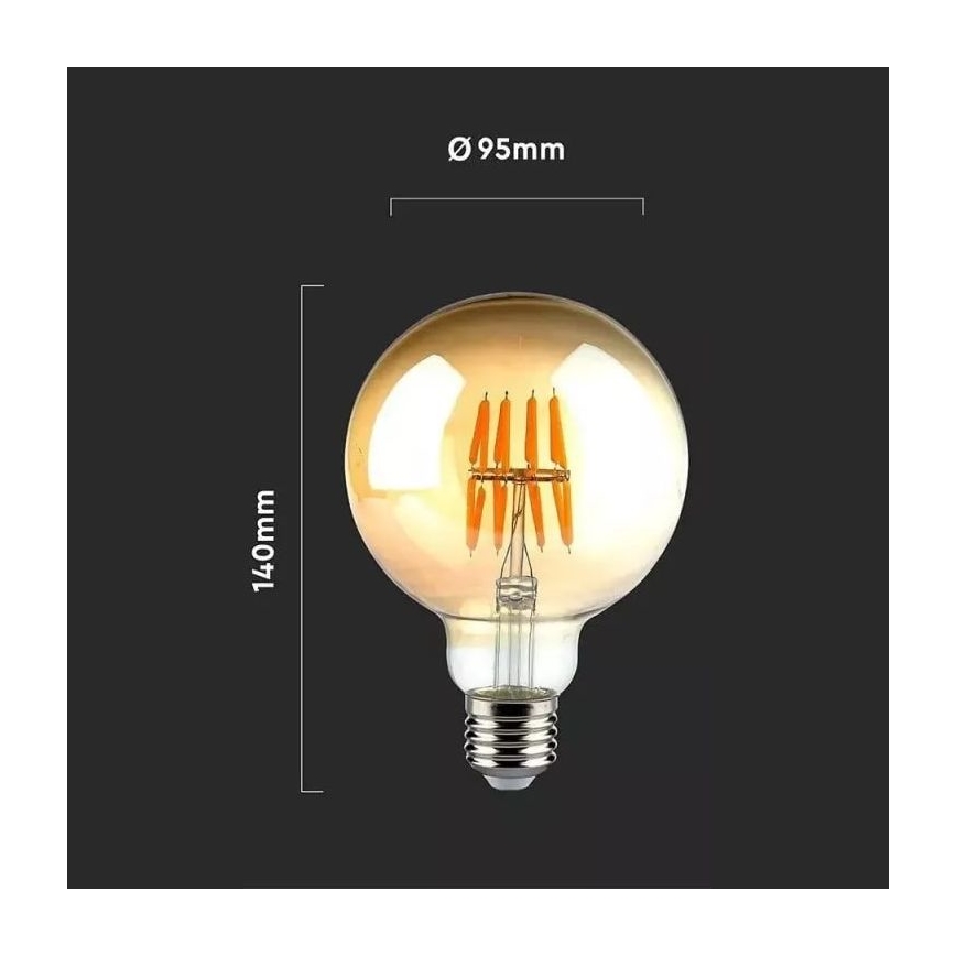 LED-pære FILAMENT G95 E27/8W/230V 2200K