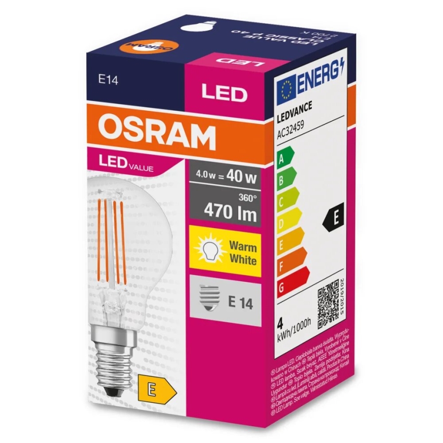 LED-pære FILAMENT P40 E14/4W/230V 2700K - Osram