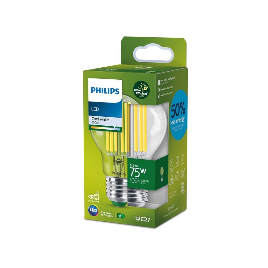 LED-pære FILAMENT Philips A70 E27/5,2W/230V 4000K
