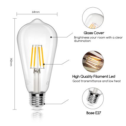 LED-pære FILAMENT ST64 E27/4W/230V 2700K - Aigostar