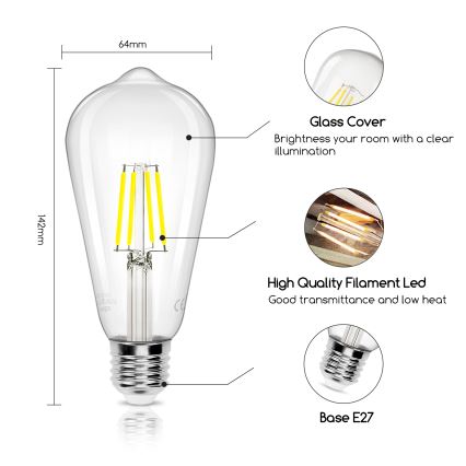 LED-pære FILAMENT ST64 E27/4W/230V 6500K - Aigostar