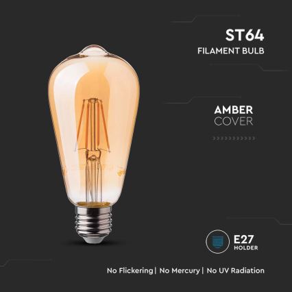 LED-pære FILAMENT ST64 E27/6W/230V 2200K