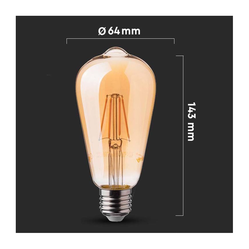 LED-pære FILAMENT ST64 E27/6W/230V 2200K