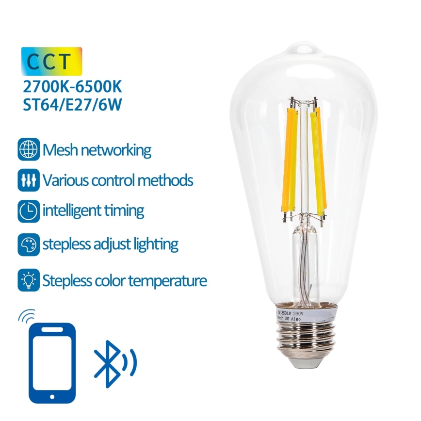 LED-pære dæmpbar FILAMENT MESH Smart ST64 E27/6W/230V 2700-6500K - Aigostar