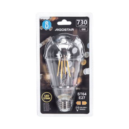 LED-pære FILAMENT ST64 E27/6W/230V 2700K - Aigostar