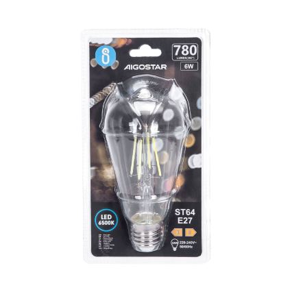 LED-pære FILAMENT ST64 E27/6W/230V 6500K - Aigostar