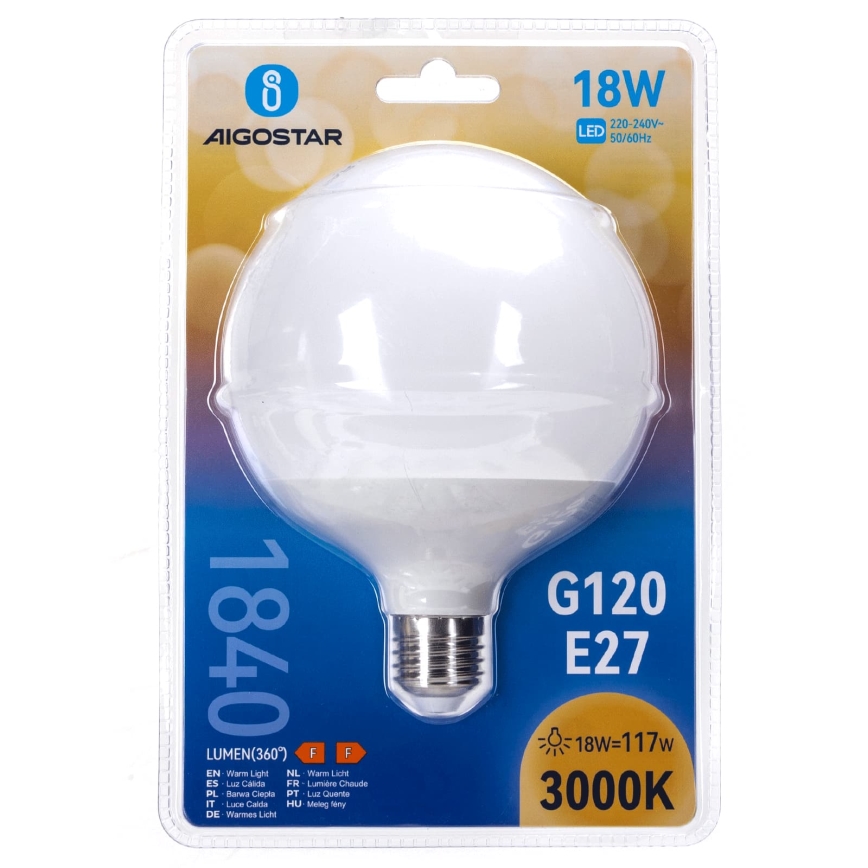 LED-pære G120 E27/18W/230V 3000K - Aigostar