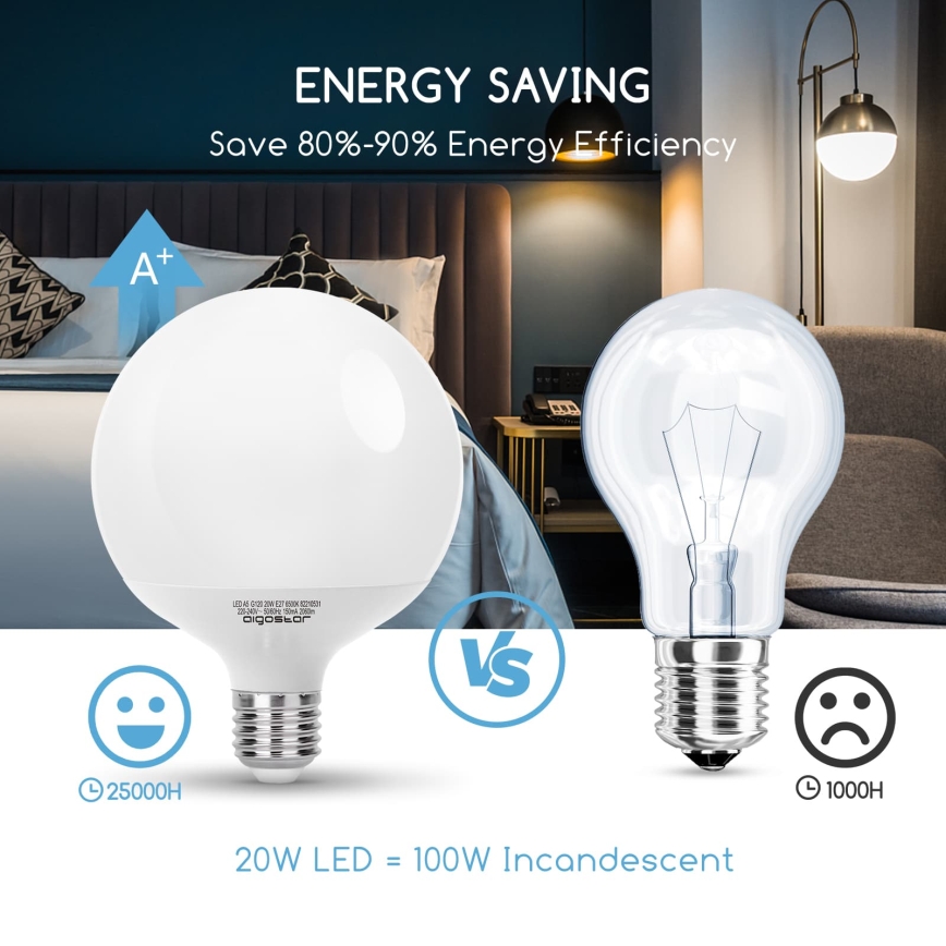 LED-pære G120 E27/20W/230V 6500K - Aigostar